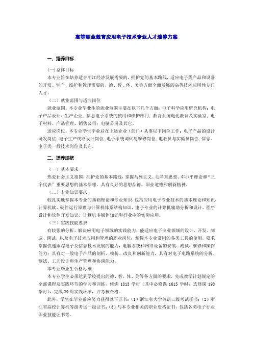 高等职业教育应用电子技术专业人才培养方案