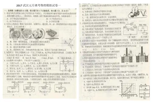 2017年武汉元月调考物理模拟试卷一