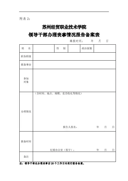 领导干部办理丧事情况报告备案表