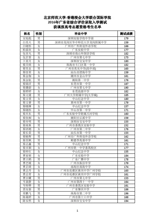 北京师范大学-香港浸会大学联合国际学院2016年广东省综合评价录取入学测试获填报高考