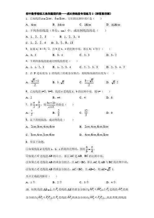 初中数学相似三角形题型归类——成比例线段专项练习2(附答案详解)