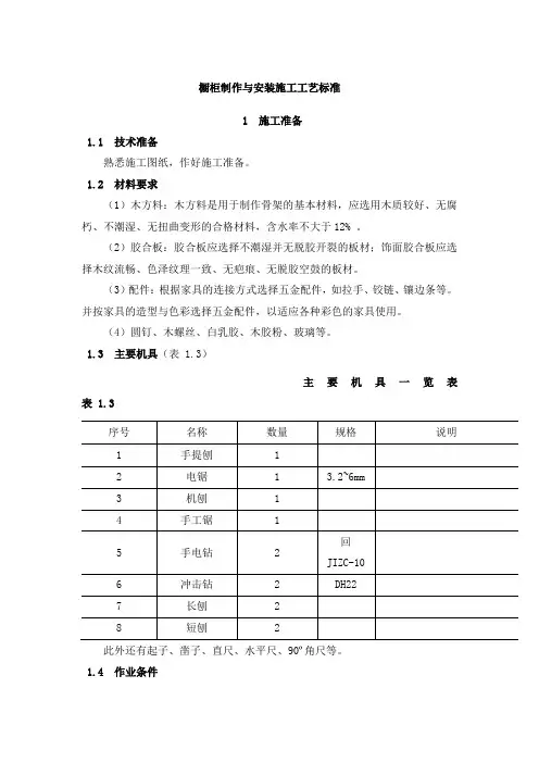 橱柜制作与安装施工工艺标准 2