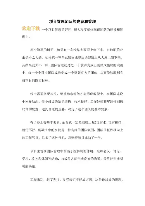 项目管理团队的建设和管理