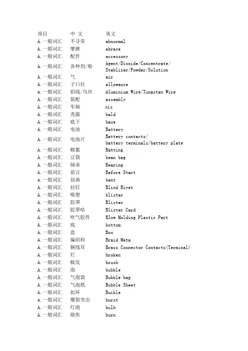 玩具行业中英文对照手册