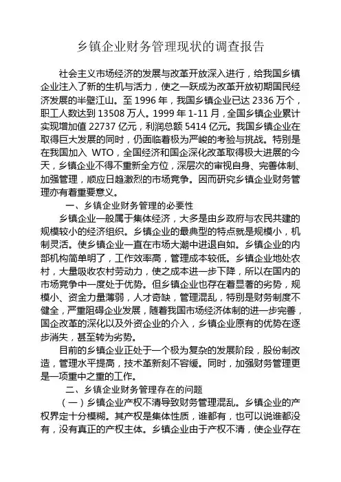 乡镇企业财务管理的现状与对策