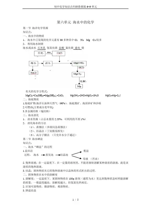 初中化学知识点归纳鲁教版6~9单元