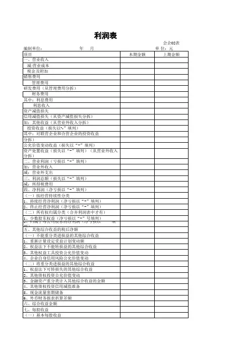 最新财务报表格式2019