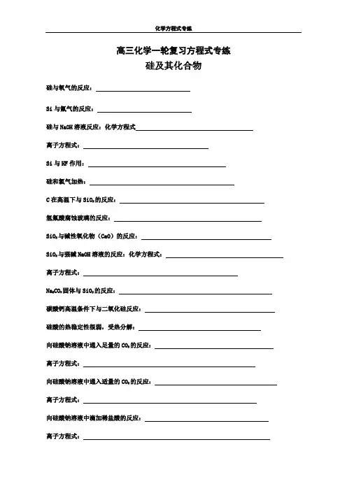 高三化学第一轮复习方程式专练----硅及其化合物