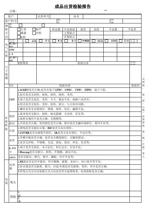 海康专用---QA-MAG-004.02A成品出货检验报告