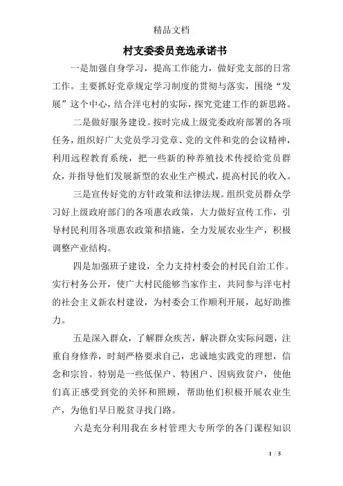 村支委委员竞选承诺书