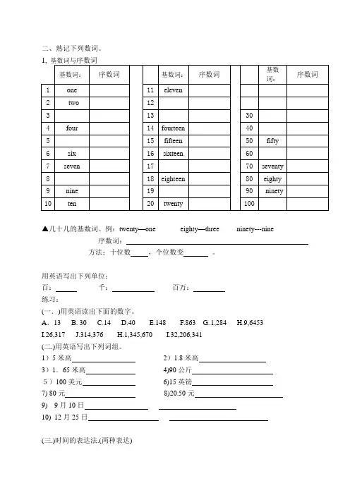 小学语法经典总结---数词的练习