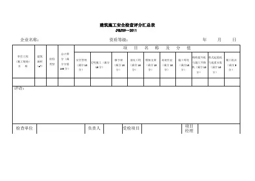 JGJ59-2011检查表建筑施工安全检查评分汇总表