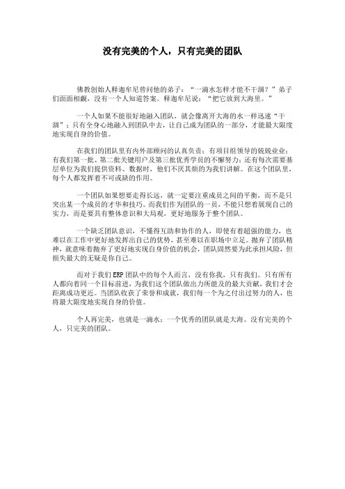 没有完美的个人,只有完美的团队