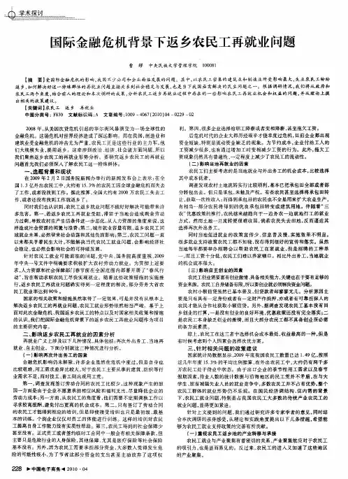 国际金融危机背景下返乡农民工再就业问题