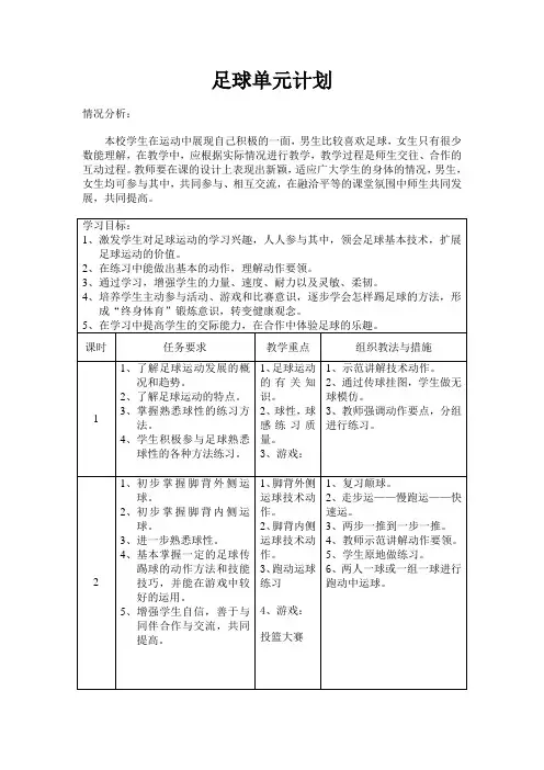 足球单元教学计划 (1)