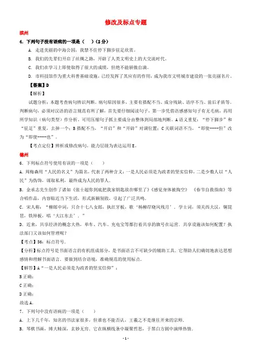 山东省13市2017年中考语文试卷按考点分项汇编修改及标点专题 有解析