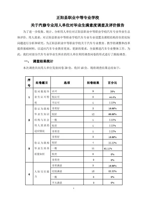 用人单位对毕业生的评价报告