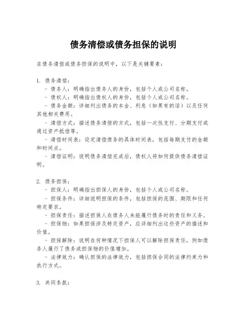 债务清偿或债务担保的说明