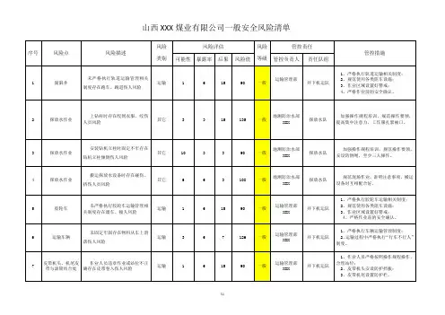 煤矿一般安全风险清单