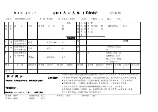 电影《 人山人海  》拍摄通告单模版一