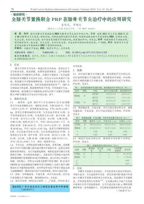 全膝关节置换联合PRP在膝骨关节炎治疗中的应用研究