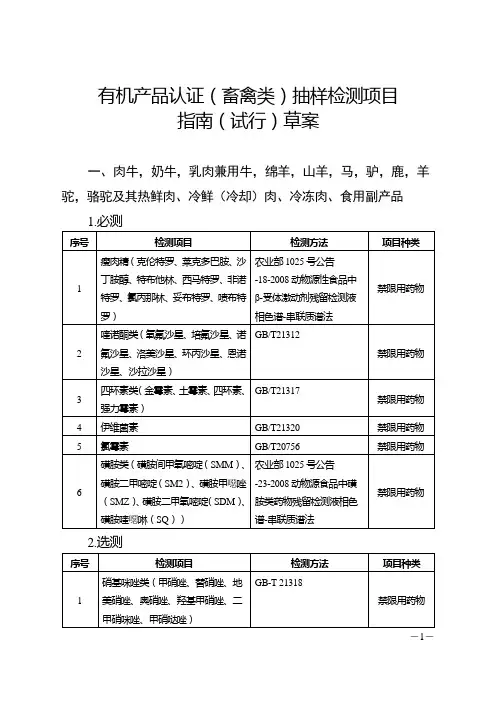 有机产品认证(畜禽类)抽样检测项目指南(试行)草案