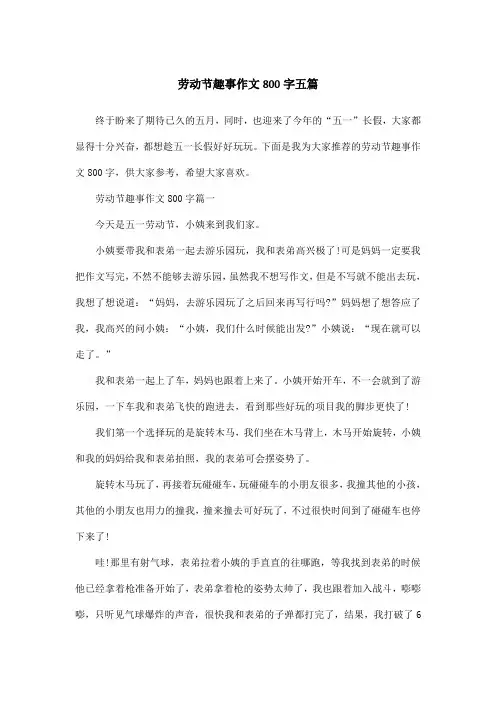 劳动节趣事作文800字五篇