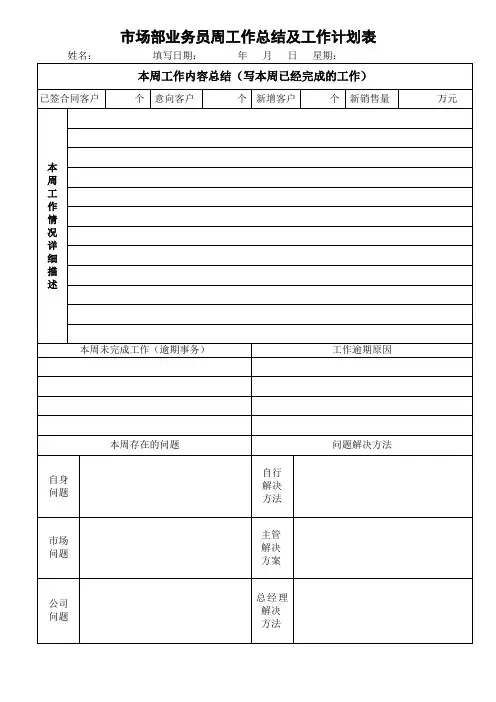 销售总结及工作计划表