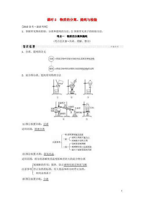 2018版高考化学总复习专题十物质的分离提纯与检验教学案