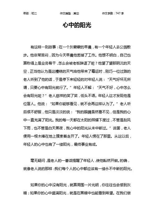 心中的阳光作文【初中初二700字】_1