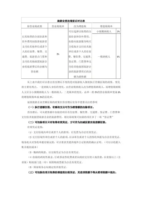 旅游业营改增前后对比表