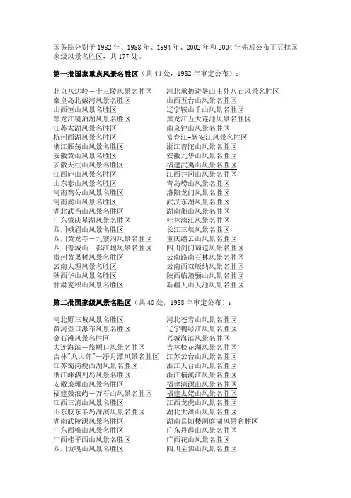 国家级风景名胜区分批次