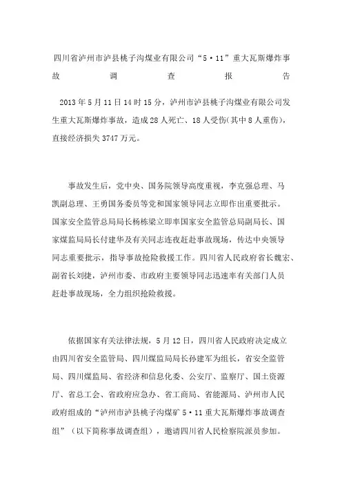 四川省泸州市泸县桃子沟煤业有限公司“5·11”重大瓦斯爆炸事故调查报告_1