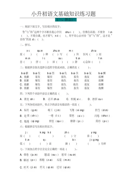 六年级下册语文基础知识专项练习题
