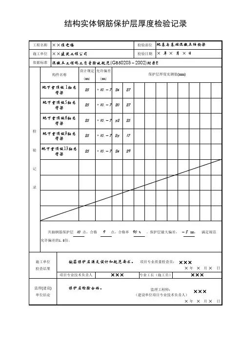 5.钢筋保护层厚度检验记录地下室梁
