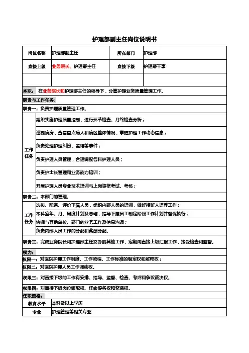 护理部副主任岗位说明书