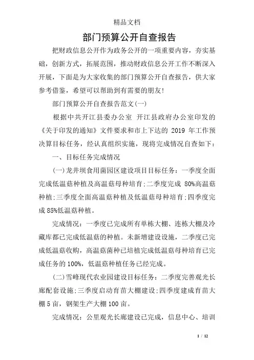 部门预算公开自查报告