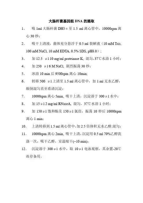 实验大肠杆菌基因组DNA的提取
