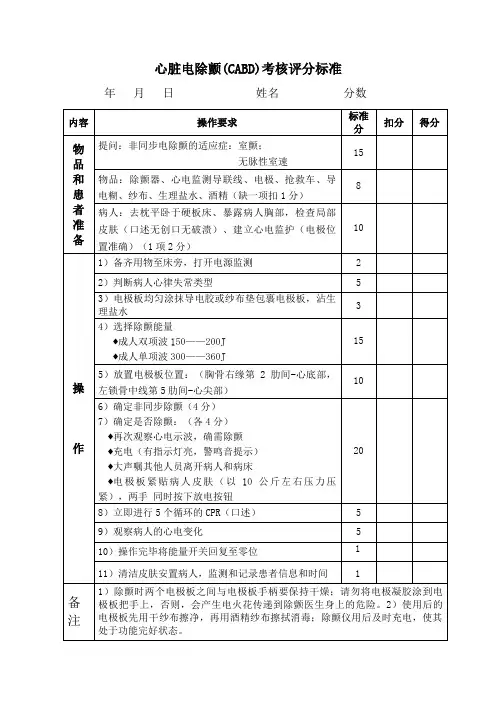 心脏电除颤考核评分标准