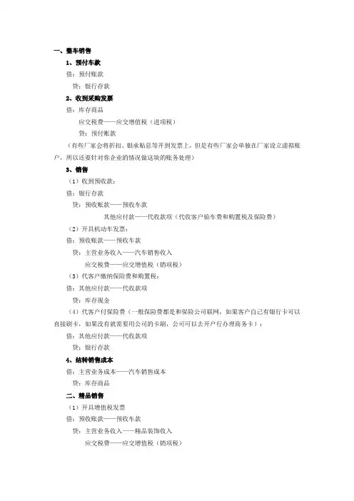 汽车4S店主要会计分录