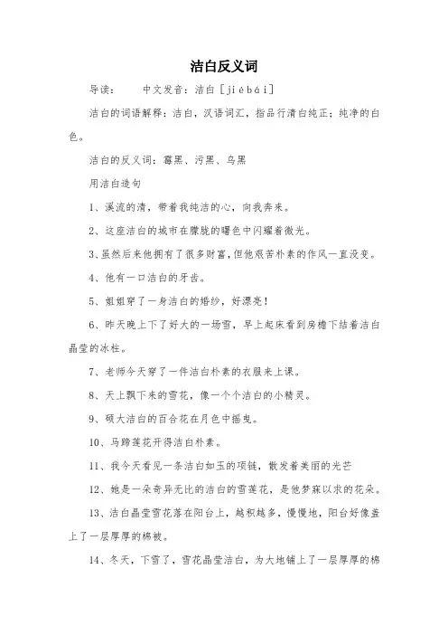 洁白反义词