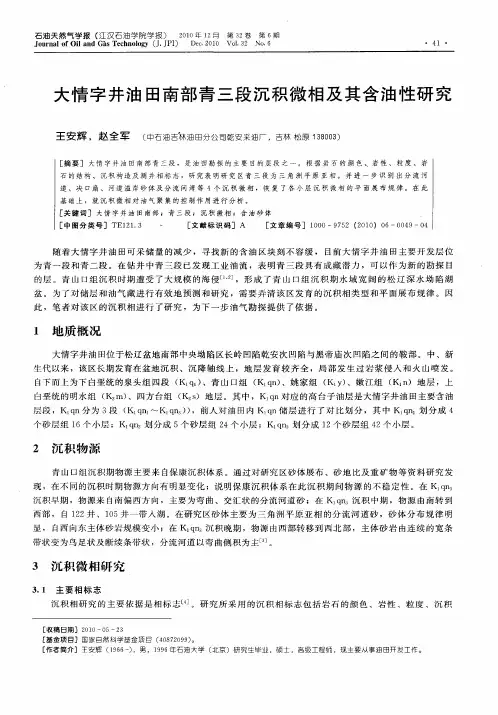 大情字井油田南部青三段沉积微相及其含油性研究