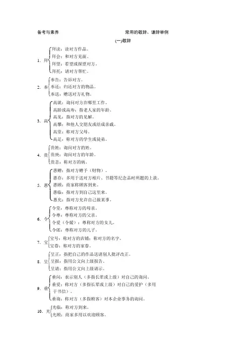 2019年高考语文一轮复习题型解法补写句子常用的敬辞、谦辞举例