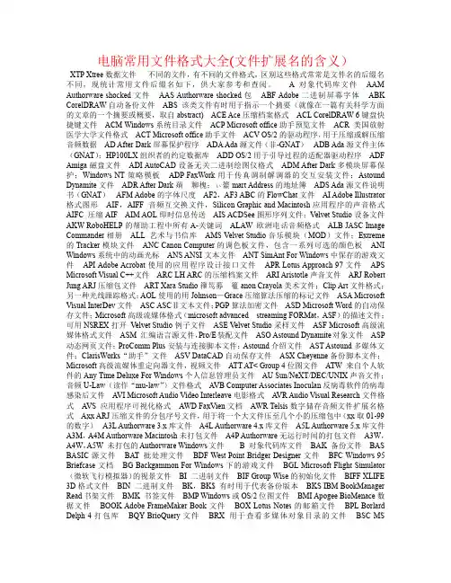 电脑常用文件格式大全