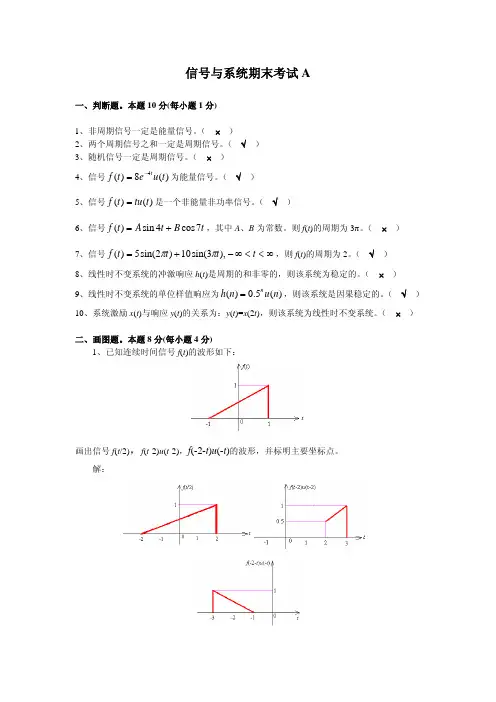 湖南大学2011年信号与系统期末考试试卷