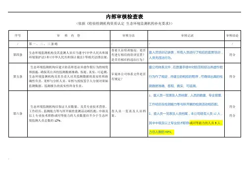 内审检查表 (检验检测机构资质认定 生态环境监测机构补充要求)