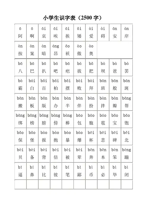 小学生识字表(2500字)