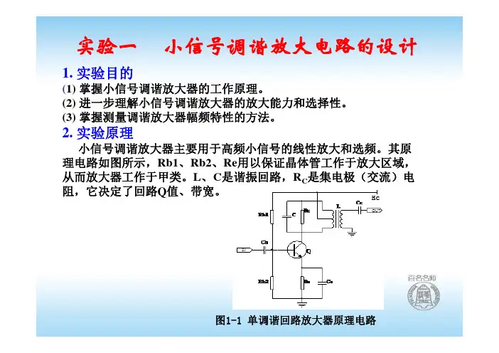 实验一 小信号调谐放大电路的设计