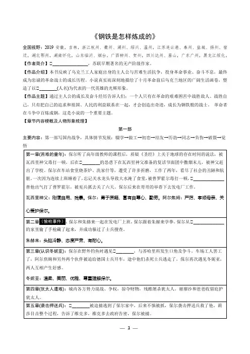名著阅读《钢铁是怎样炼成的》知识点复习