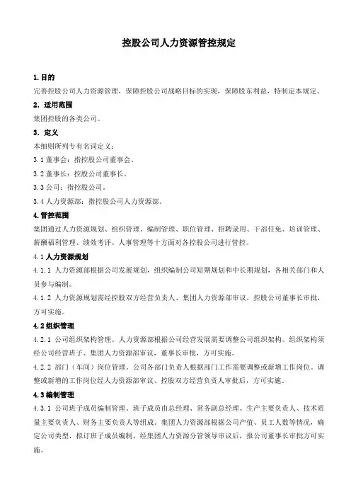 控股公司人力资源管控制度
